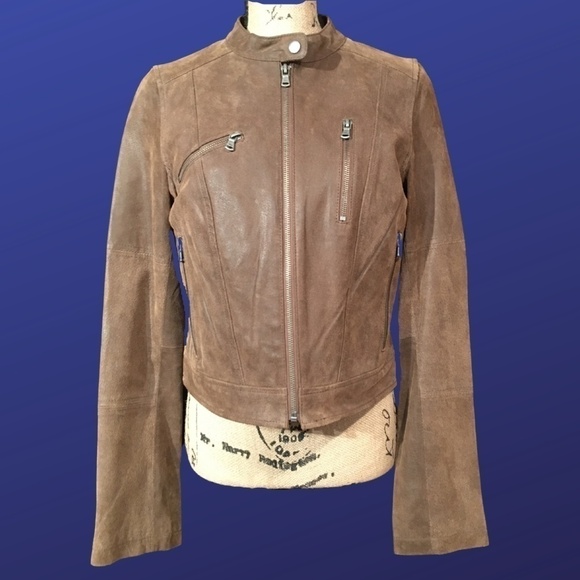 LEVI’S 100% Suede Leather Distressed Cafe Racer Moto Jacket, BROWN, Size M, NWOT